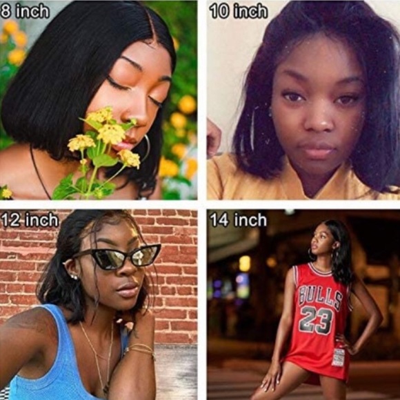 12” SHORT BLACK BOB HUMAN HAIR STRAIGHT LACE-FRONT - Picture 5 of 6